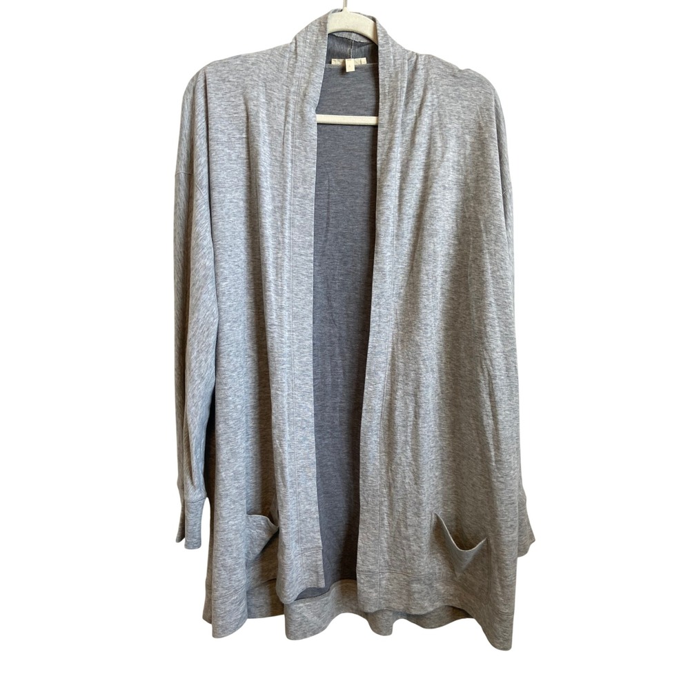 Eileen Fisher Womens Large Heather Gray Cotton Nylon Open Front Pockets Cardigan
